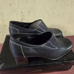 New Womens Black Leather Square Heel Demi Boots 7M 8M